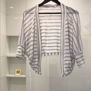 Striped white & Gray Cropped Cardigan Size M